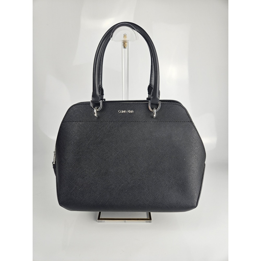Calvin Klein Black Dome Satchel Handbag Silver Hardware‎